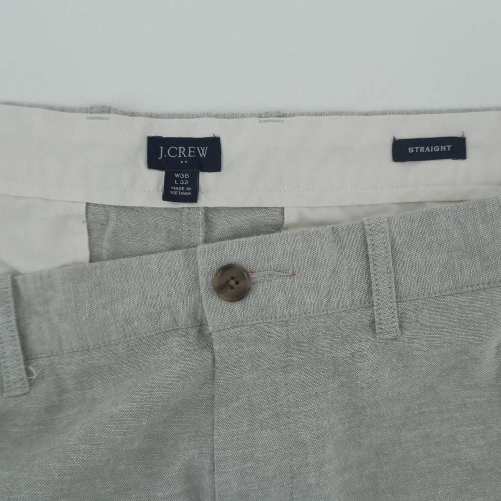J.Crew Straight Leg Pants Mens 36x32 Gray Linen Cotton Re-Imagined Trousers